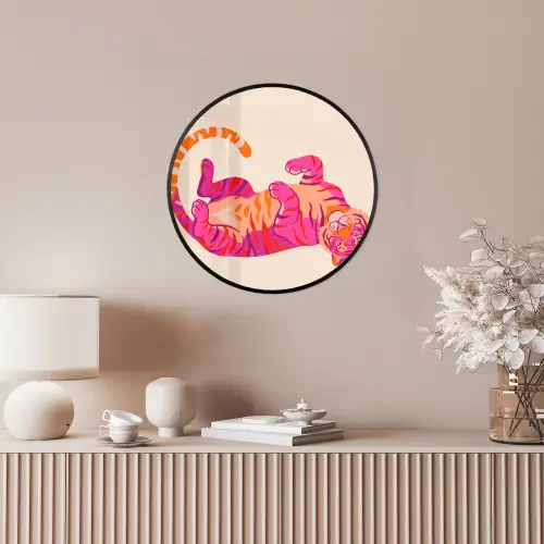Tijger - Roze - Oranje Fotolijst rond zonder passe partout klein -sfeer3