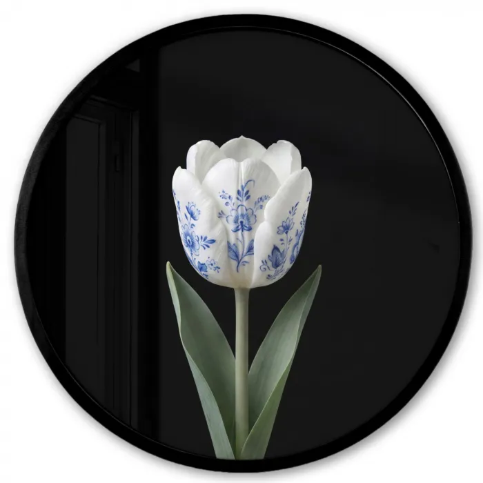 Tulp - Patroon - Blauw Fotolijst rond zonder passe partout klein -3d
