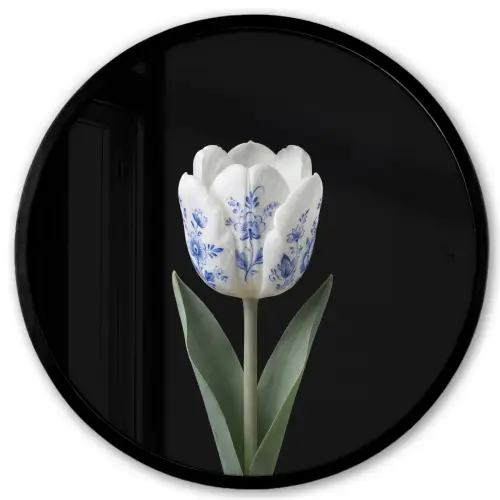 Tulp - Patroon - Blauw Fotolijst rond zonder passe partout klein -3d