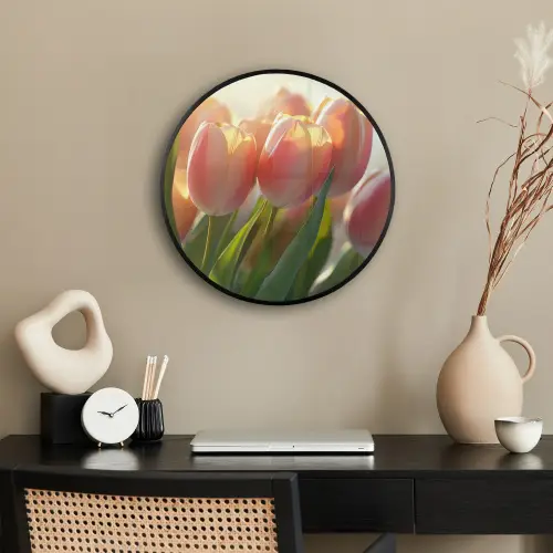 Tulpen - Roze - Zonnestralen Fotolijst rond zonder passe partout klein -sfeer1