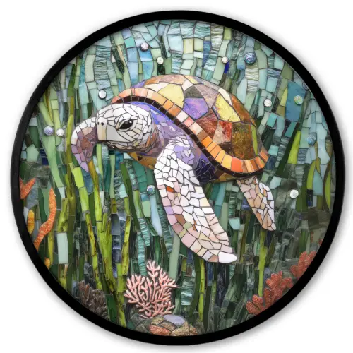 Schildpad - Zeewier - Mozaïek Fotolijst rond zonder passe partout klein -3d