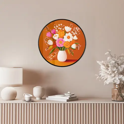 Vaas - Bloemen - Oranje Fotolijst rond zonder passe partout klein -sfeer3