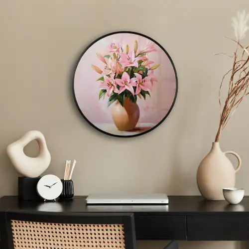 Vaas - Bloemen - Roze Fotolijst rond zonder passe partout klein -sfeer1