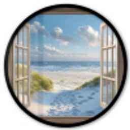 Doorkijk - Strand - Raam - Duinen - Zee Fotolijst rond zonder passe partout klein -3d