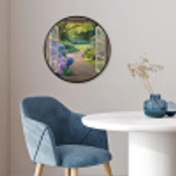 Doorkijk - Tuin - Raam - Hortensia - Bloemen Fotolijst rond zonder passe partout klein -sfeer2