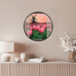 Doorkijk - Tulpen - Bloemen - Molen - Raam Fotolijst rond zonder passe partout klein -sfeer3
