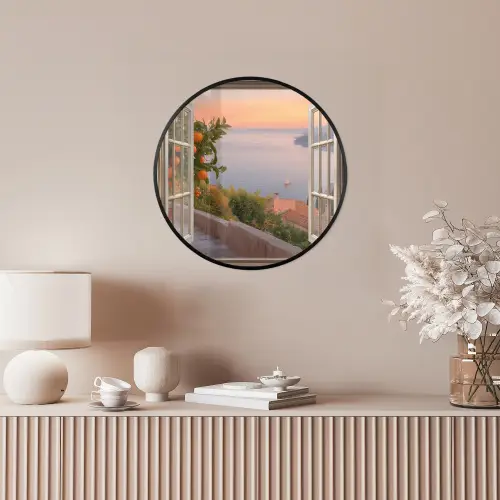 Doorkijk - Uitzicht - Meer - Landschap Fotolijst rond zonder passe partout klein -sfeer3