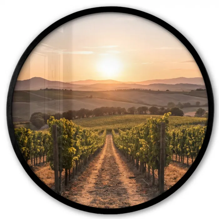 Wijngaard - Zonsondergang - Landschap Fotolijst rond zonder passe partout klein -3d