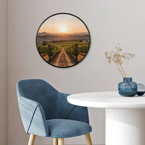 Wijngaard - Zonsondergang - Landschap Fotolijst rond zonder passe partout klein -sfeer2