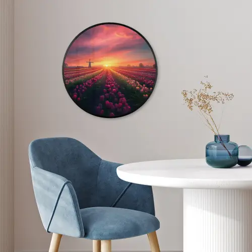 Windmolen - Zonsondergang - Landschap Fotolijst rond zonder passe partout klein -sfeer2