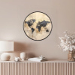 Wereldkaart - Goud - Zwart - Abstract Fotolijst rond zonder passe partout klein -sfeer3