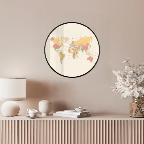 Wereldkaart - Realistisch - Beige Fotolijst rond zonder passe partout klein -sfeer3