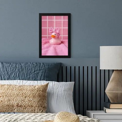 Badeend -Strik - Roze fotolijst zwart zonder passe partout klein -sfeer3