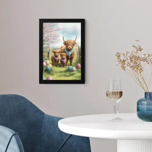 Schotsehooglanders - Paaseieren - Lente fotolijst zwart zonder passe partout klein -sfeer4