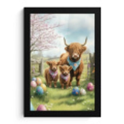 Schotsehooglanders - Paaseieren - Lente fotolijst zwart zonder passe partout klein -3d