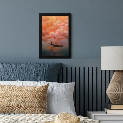 Zee - Boot - Wolken - Oranje fotolijst zwart zonder passe partout klein -sfeer3