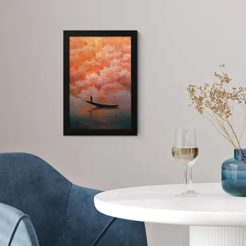 Zee - Boot - Wolken - Oranje fotolijst zwart zonder passe partout klein -sfeer4