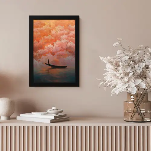 Zee - Boot - Wolken - Oranje fotolijst zwart zonder passe partout klein -sfeer5