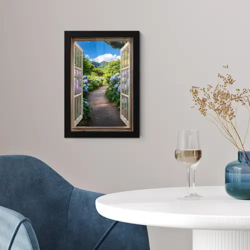 Doorkijk - Hortensia - Pad - Natuur fotolijst zwart zonder passe partout klein -sfeer4