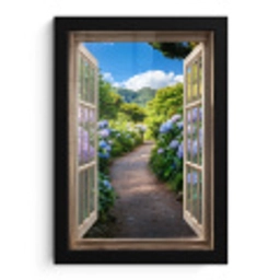 Doorkijk - Hortensia - Pad - Natuur fotolijst zwart zonder passe partout klein -3d