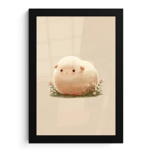 Schaap - Beige - Bloemen fotolijst zwart zonder passe partout klein -3d