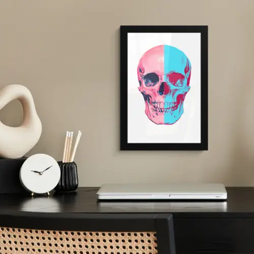 Schedel - Grafisch - Roze - Verdeeld fotolijst zwart zonder passe partout klein -sfeer1
