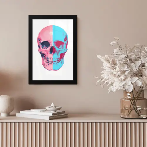 Schedel - Grafisch - Roze - Verdeeld fotolijst zwart zonder passe partout klein -sfeer5