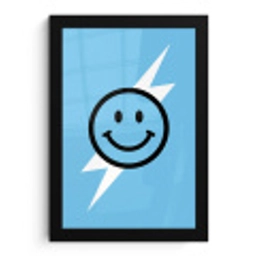 Smiley - Blauw - Bliksem fotolijst zwart zonder passe partout klein -3d