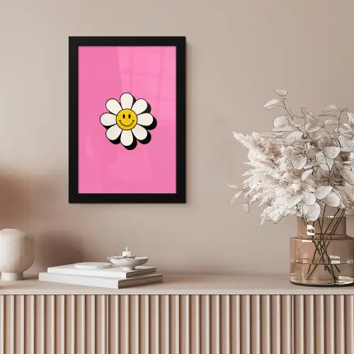 Smiley - Bloem - Roze fotolijst zwart zonder passe partout klein -sfeer5
