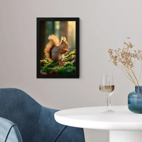 Eekhoorn - Nootje - Gras fotolijst zwart zonder passe partout klein -sfeer4