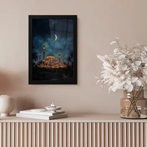Sterrenhemel - Maan - Palmbomen fotolijst zwart zonder passe partout klein -sfeer5