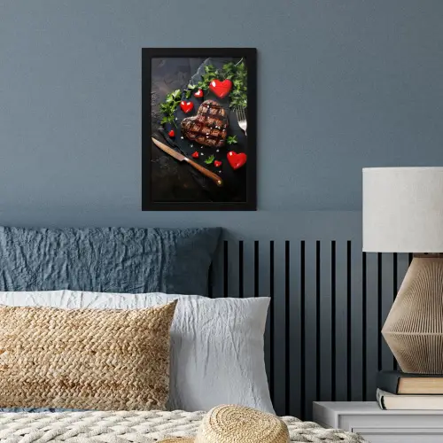 Steak - Hart - Bestek fotolijst zwart zonder passe partout klein -sfeer3