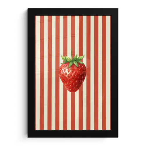 Aardbei - Strepen - Rood fotolijst zwart zonder passe partout klein -3d