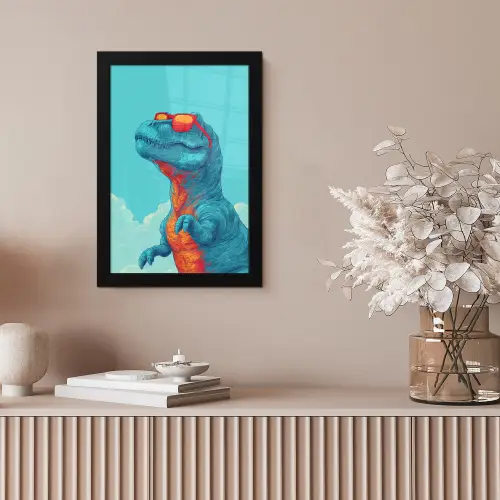T-Rex - Blauw - Wolken - Zonnebril fotolijst zwart zonder passe partout klein -sfeer5