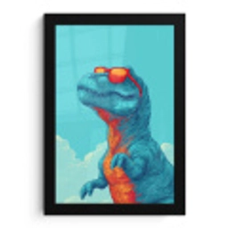 T-Rex - Blauw - Wolken - Zonnebril fotolijst zwart zonder passe partout klein -3d