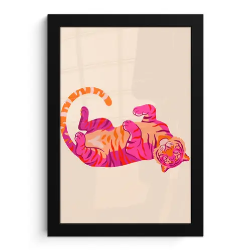Tijger - Roze - Oranje fotolijst zwart zonder passe partout klein -3d