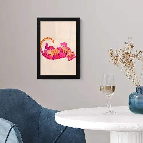 Tijger - Roze - Oranje fotolijst zwart zonder passe partout klein -sfeer4