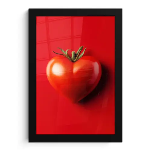 Tomaat - Rood - Hart fotolijst zwart zonder passe partout klein -3d
