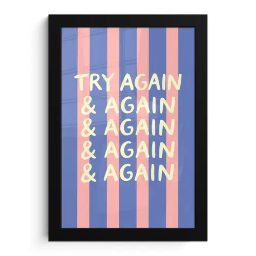 Try again - Strepen - Roze - Verticaal - Blauw fotolijst zwart zonder passe partout klein -3d