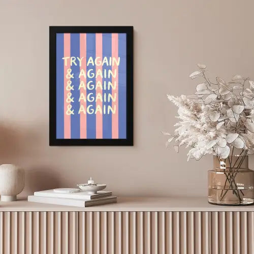 Try again - Strepen - Roze - Verticaal - Blauw fotolijst zwart zonder passe partout klein -sfeer5