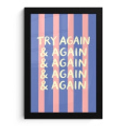 Try again - Strepen - Roze - Verticaal - Blauw fotolijst zwart zonder passe partout klein -3d