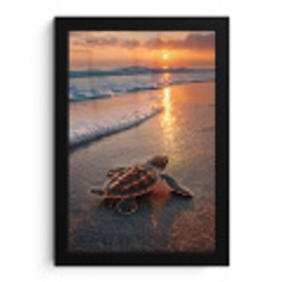 Schildpad - strand - Zonsondergang fotolijst zwart zonder passe partout klein -3d