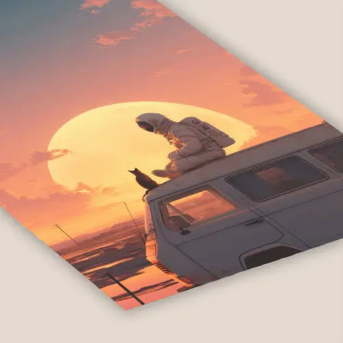 Busje - Kat - Zonsondergang - Oranje fotolijst zwart zonder passe partout klein -zsfeer6