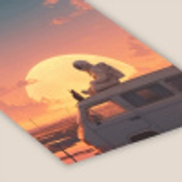 Busje - Kat - Zonsondergang - Oranje fotolijst zwart zonder passe partout klein -zsfeer6