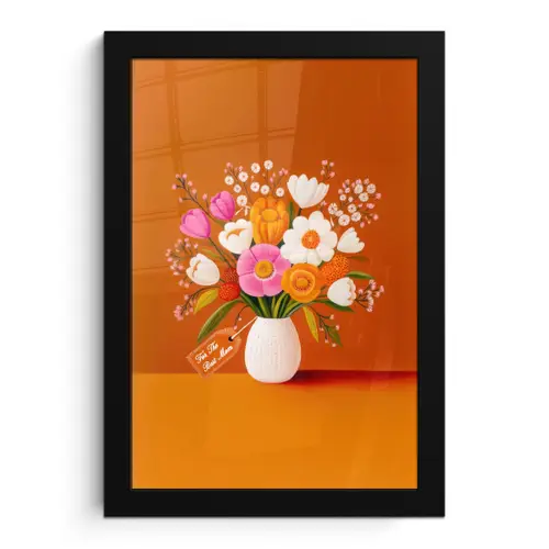 Vaas - Bloemen - Oranje fotolijst zwart zonder passe partout klein -3d