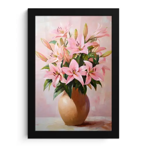 Vaas - Bloemen - Roze fotolijst zwart zonder passe partout klein -3d