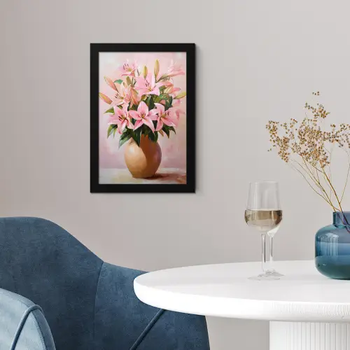Vaas - Bloemen - Roze fotolijst zwart zonder passe partout klein -sfeer4