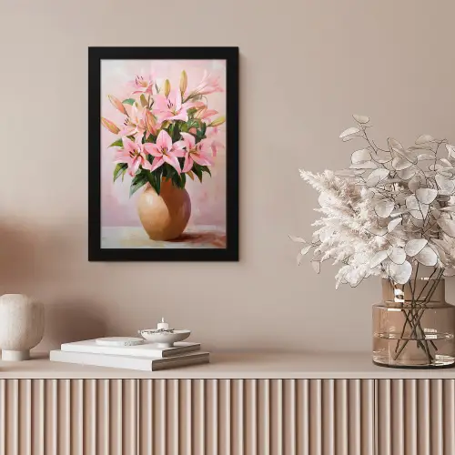 Vaas - Bloemen - Roze fotolijst zwart zonder passe partout klein -sfeer5
