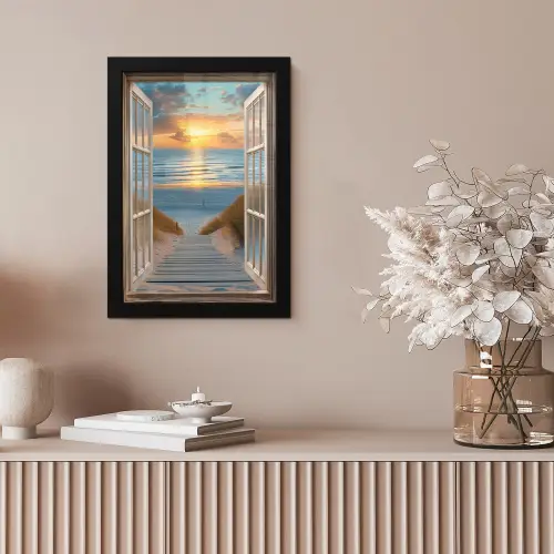 Doorkijk - Strand - Pad - Zonsondergang fotolijst zwart zonder passe partout klein -sfeer5