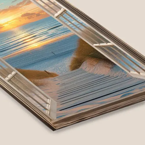 Doorkijk - Strand - Pad - Zonsondergang fotolijst zwart zonder passe partout klein -zsfeer6